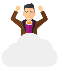 Man sitting on cloud.