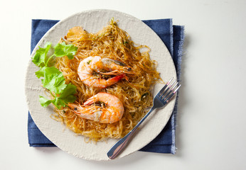roast shrimps with glass noodles ,thai cuisine