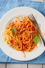 spaghetti with tomato sauce in plate