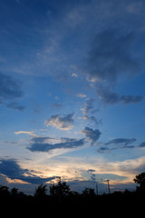 silhouette landscape with dramatic sunset sky background
