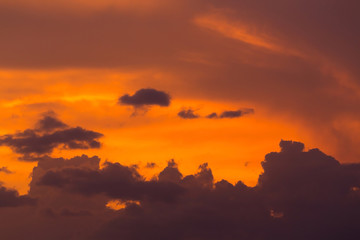 colorful dramatic sunset sky with orange cloud, twilight sky