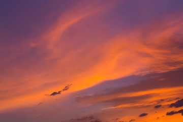 Fototapeta na wymiar colorful dramatic sunset sky with orange cloud, twilight sky