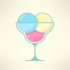 Vector ice cream cup in modern colorful cartoon flat design. Bright ice cream dessert symbol