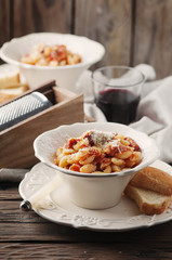 Sardinian traditional pasta malloreddus with sausage