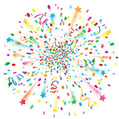 Konfetti Explosion mit Sternchen und Luftschlangen