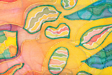 yellow and green abstract picture on silk batik