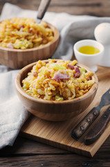 Healthy salad with lentil, vegetable and ham