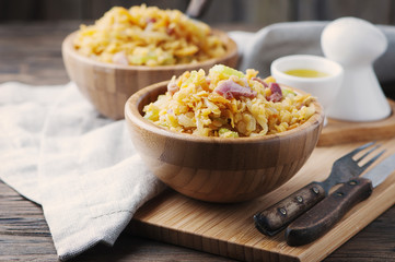 Healthy salad with lentil, vegetable and ham
