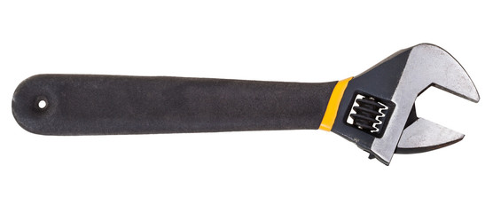 black steel adjustable spanner isolated