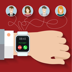 Naklejka premium Group call through smart watches.