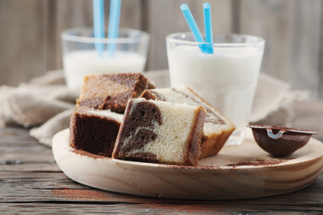 Sweet homemade marble cake with milk