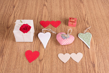 Love symbols on wooden background