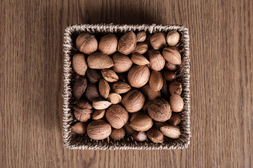 Different types of nuts in basket