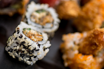 various kind roll sushi on the plate