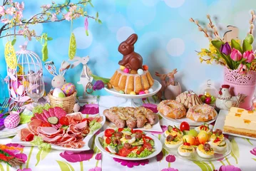 Foto op Plexiglas traditional easter breakfast on festive table © teressa