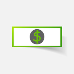 Paper clipped sticker: money, dollar bill with the image