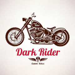 motorcycle grunge vector silhouette, retro emblem and label