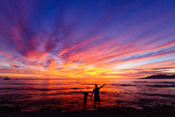 Sunrise at the seaside. Colorful display of light.