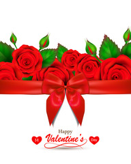Valentine's day greeting card with red roses and bow.