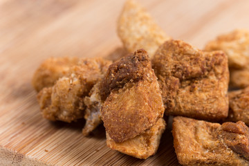 Macro shot of greaves on the wooden board
