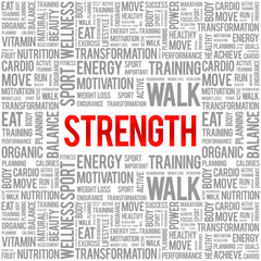 Strength word cloud background, health concept