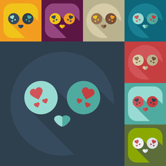 Flat modern design with shadow icons smiley in love