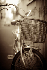 Bicycle park at the street in mono