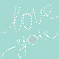 Happy Valentines Day. Dash line text Love you in the sky. Greeting card. Flat design. Blue background