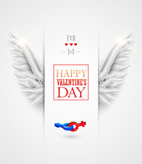 Valentine's day greeting card with white angel wings.