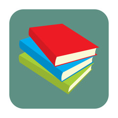 Horizontal stack of colored books flat icon 