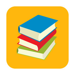 Horizontal stack of colored books flat icon