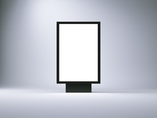 Black lightbox in the empty studio. Blank wall background. 3d render