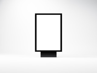 Black empty lightbox in the studio. Blank white wall background. 3d render