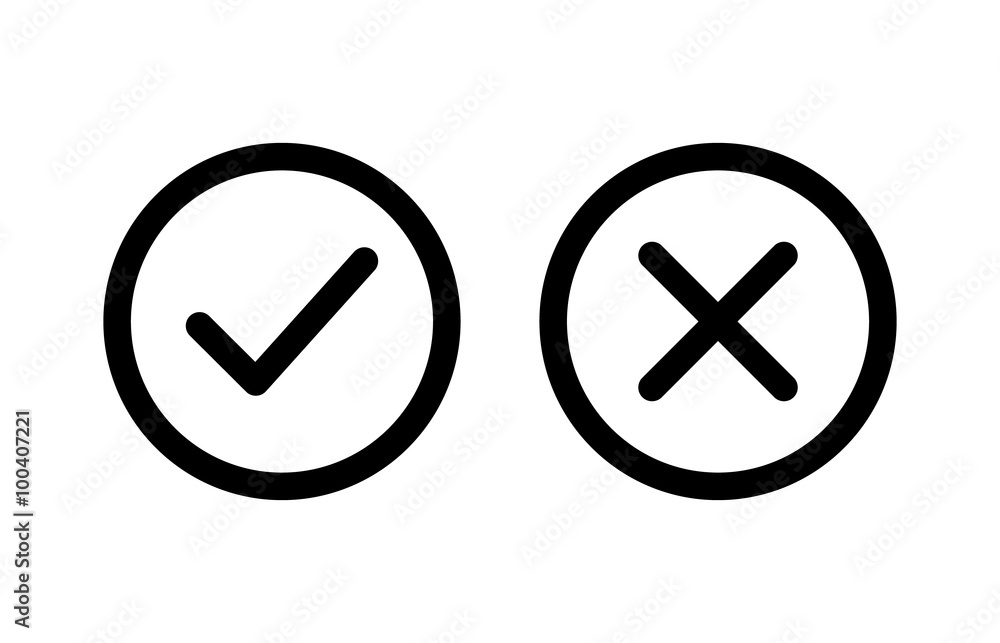 Poster checkmark and x or confirm and deny line art icon for apps and websites.