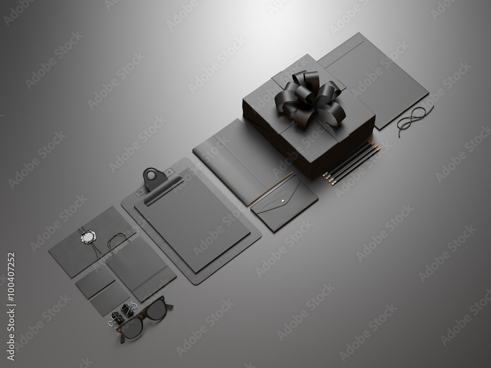Poster set of business blank elements on the gray background. 3d render