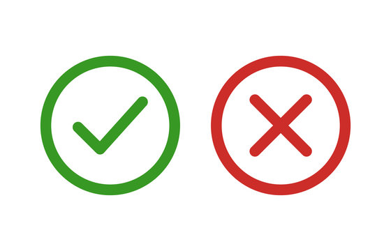 checkmark and x or confirm and deny line art color icon for apps and websites.
