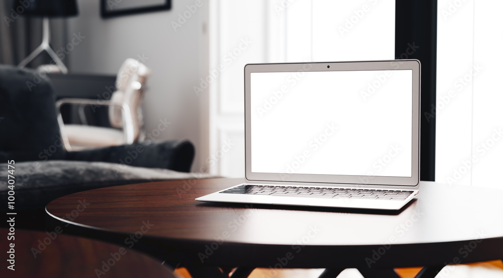 Aufkleber concept of generic design laptop on the table in modern interior at background. focus computer. 3d r