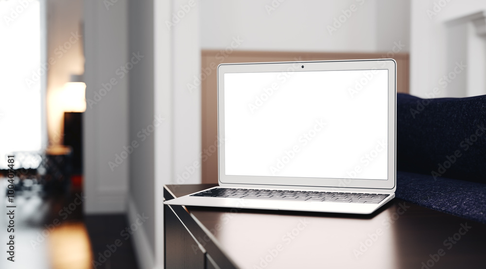 Aufkleber generic design laptop on the table in modern interior. focus at computer. 3d render