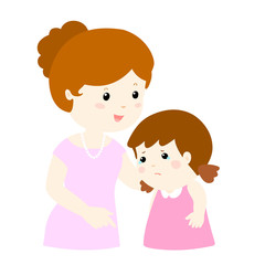 Mother soothes crying daughter vector
