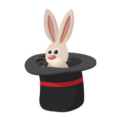 Rabbit in magic hat cartoon icon