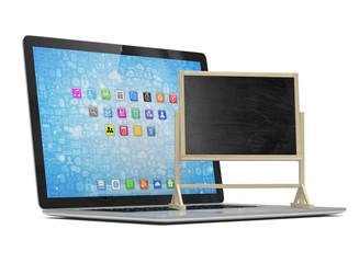 Laptop with chalkboard, online education concept