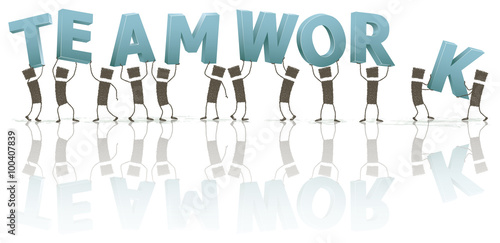 Stick Figures Holding The Word Teamwork Stock Image And