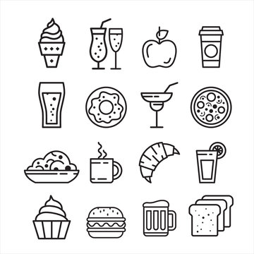 Fast junk food icons set 