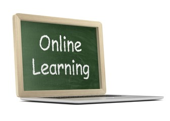  Laptop with chalkboard, online education concept