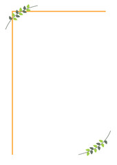 Vector blank for letter or greeting card. Simple form with frame, lines and branches with leaves. A4 format.