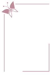 Obraz premium Vector blank for letter or greeting card. Simple pink form with frame, lines and butterfly. A4 format.
