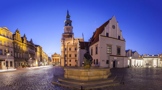Night view of Poznan Old Market Square in western Poland.