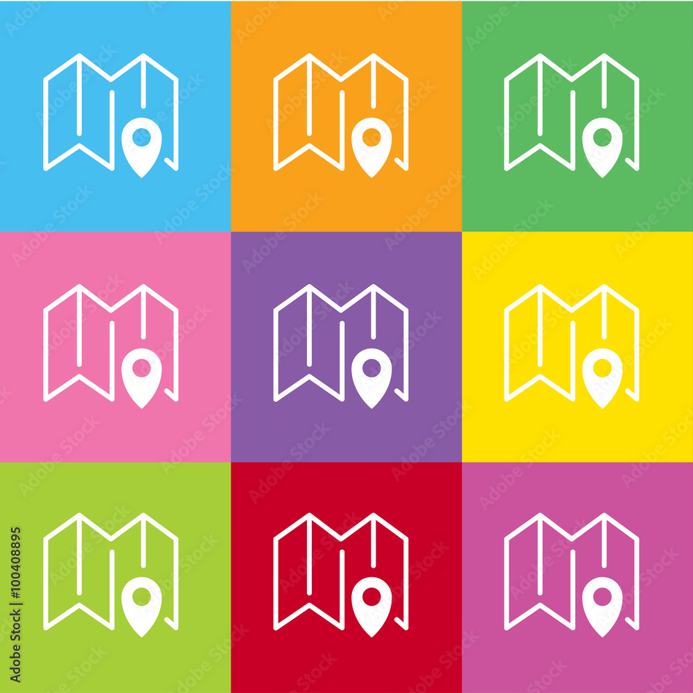 Poster map with pin icon for web and mobile
