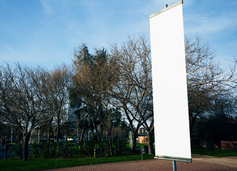 Empty vertical banner on the city square. 
