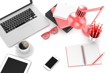 laptop and office stuff, workplace, top view